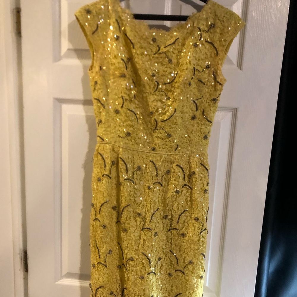 Victoria Royal Ltd Vintage Yellow Sequin Beaded Dress, Vintage yellow dress